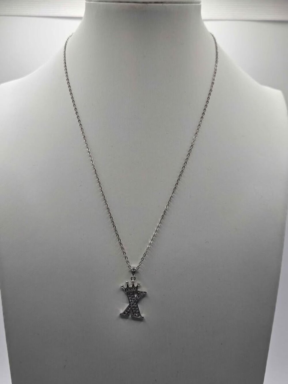 925 Silver Crown X Initial Moissanite Necklace Set